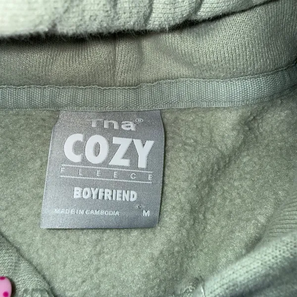 Tna Zip Hoodie Women Medium Green Excellent Cozy Fleece Boyfriend Sweatshirt - Image 2
