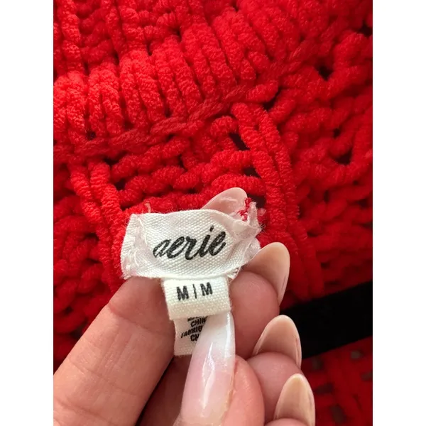 Aerie Red Cable Car Quarter‎ Zip Sweater Medium - Image 9