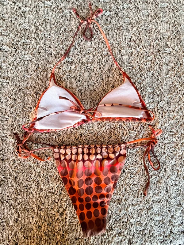 Amazon | Brown Pink Peach Polka Dot Bikini Set | L - Image 6