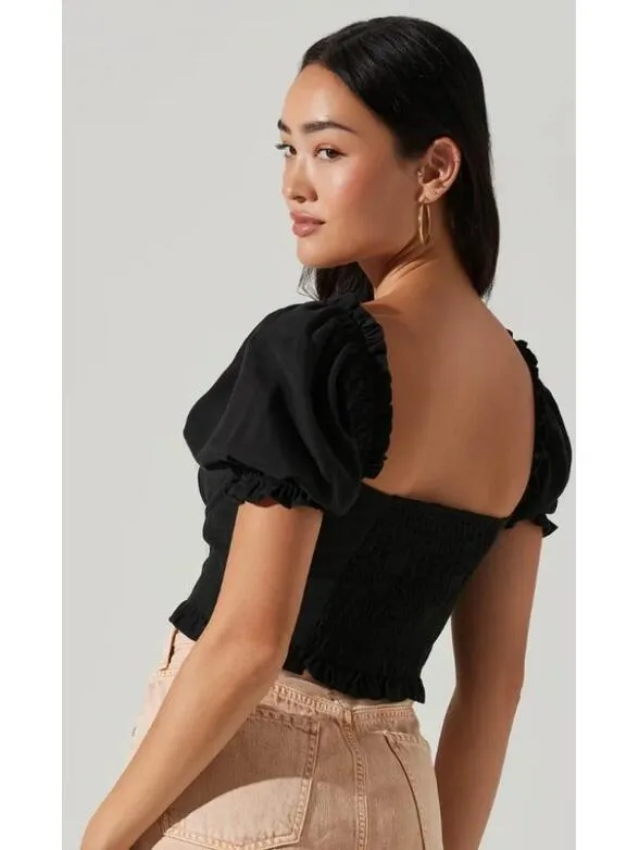 ASTR the Label Women's Feronia Top, black crop top, size Medium - Image 2