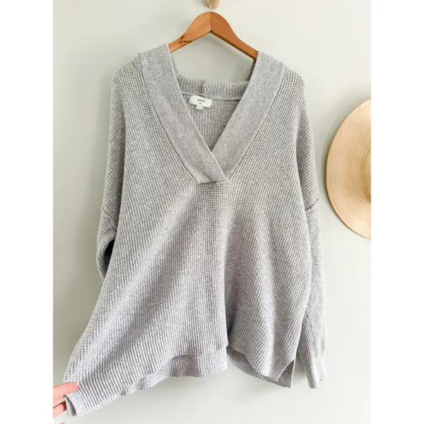 Aerie | EUC CozyUp Waffle Sweater Hoodie in Gray Oversized | Sz M - Image 5