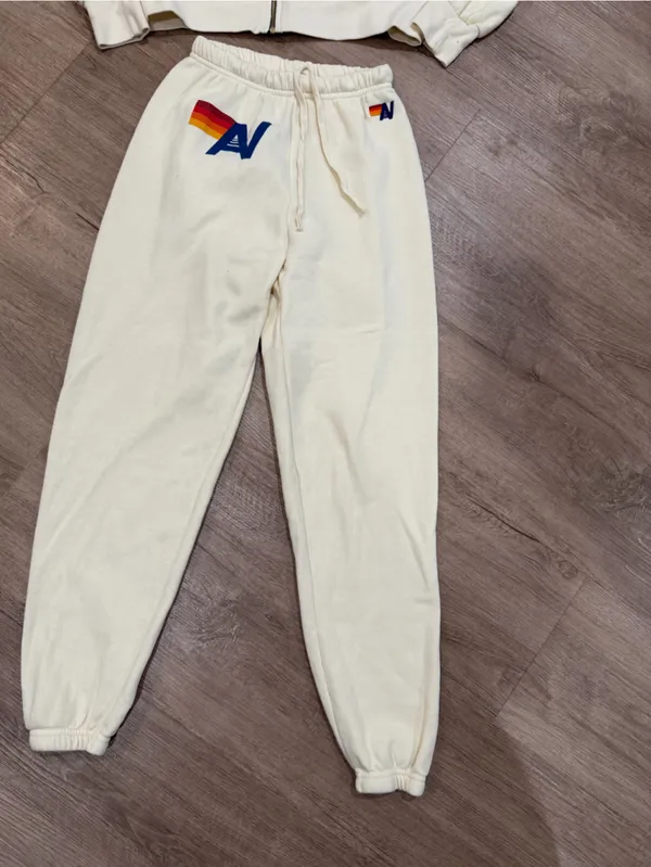 Aviator Nation Logo Sweatpants - Vintage White- Small - Image 4