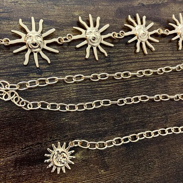 Gold Y2K Celestial Smiling Sun Face Chain Belt, Fits 13-41 Inches, X7GA1409 - Image 7
