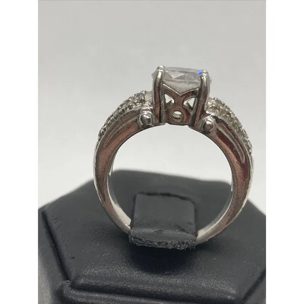 Vintage Round CZ Solitaire & Accents Band‎ Ring Size 5.5 Sterling 925 Silver 6g - Image 4