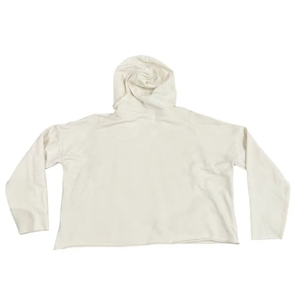 Alo Yoga Cropped Raw Hem Hoodie in Beige, Size L - Image 3