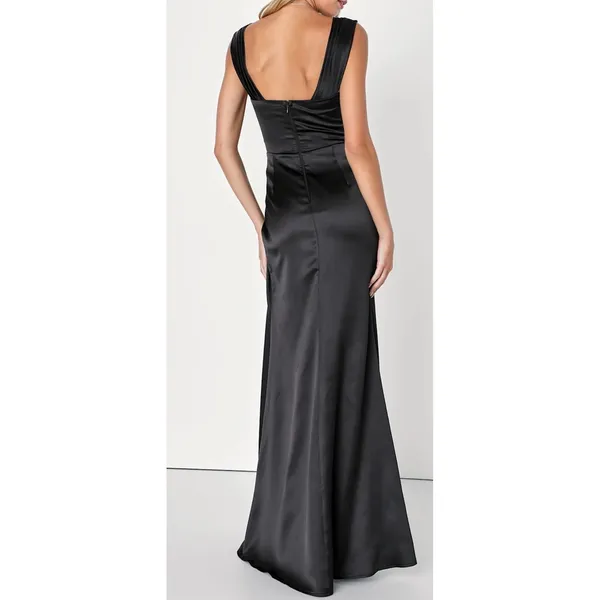 NWT Lulus Size Small Stunning Arrival Black Satin Off-The-Shoulder Maxi Dress - Image 2