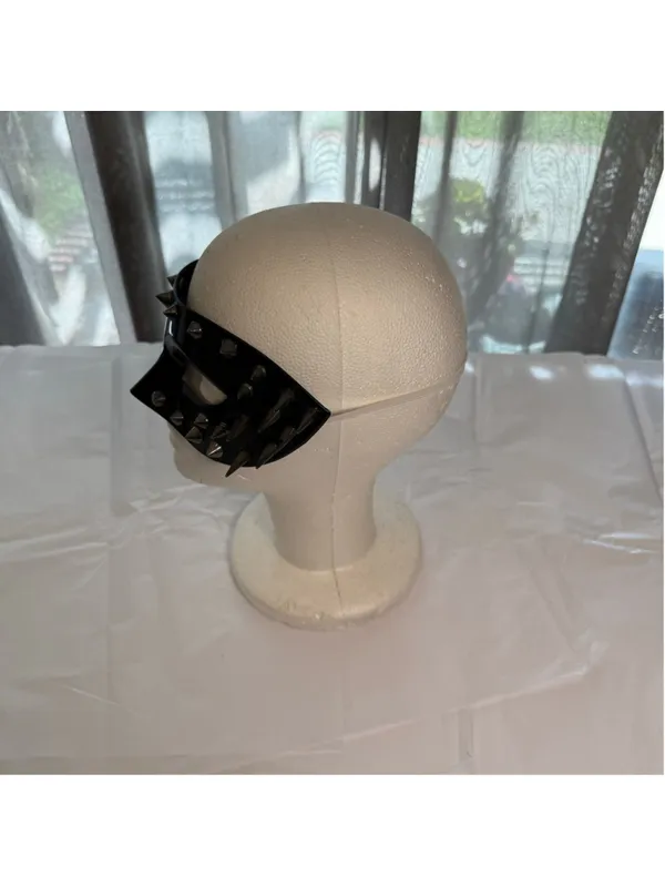 Black silver spikes half mask masquerade steampunk gothic cosplay Halloween OS - Image 5