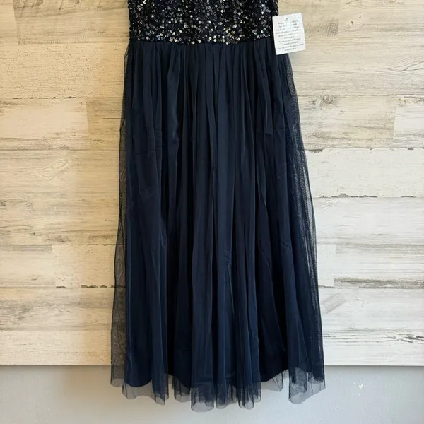 Maya Deluxe Halter Dark‎ Blue Sequin Top Tulip Skirt Midi Sleeveless Prom Dress - Image 5