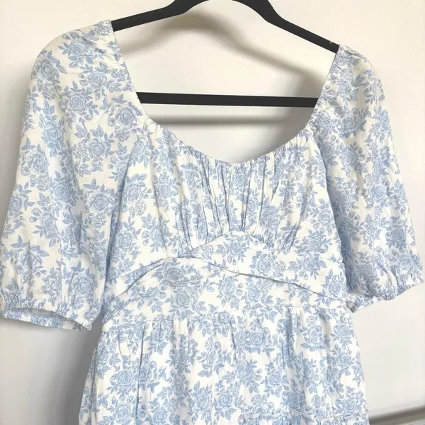 Altar’d State Brianna Blue Babydoll Milkmaid Prairie Tiered Mini Dress Medium - Image 3