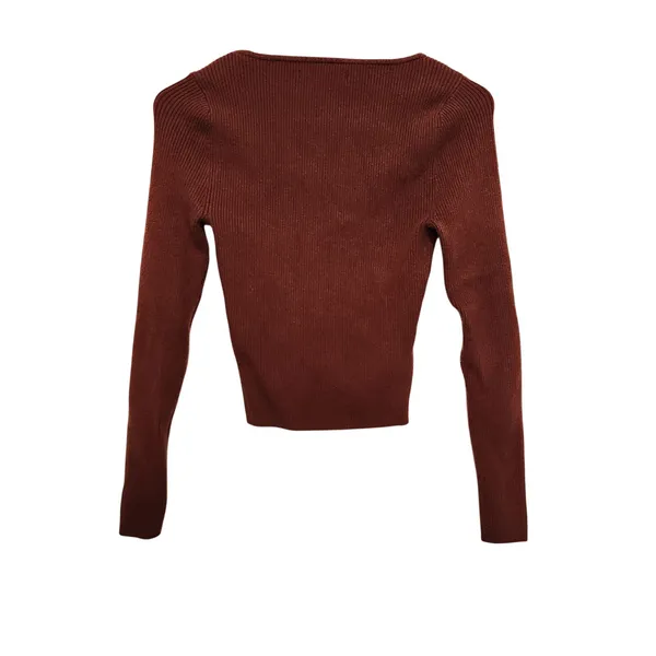 Abercrombie & Fitch Red Brown Scoop Neck Corset Sweater Long Sleeve Top Small - Image 2