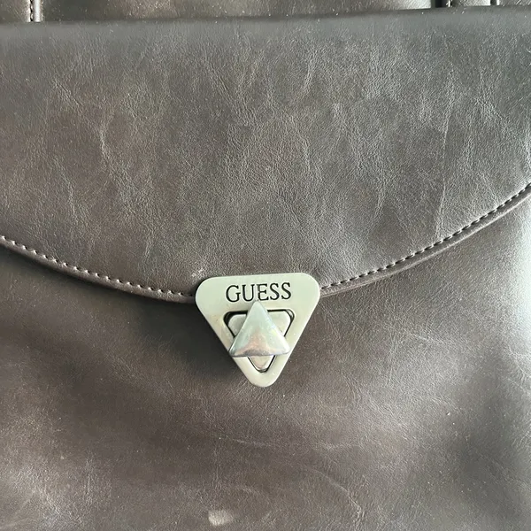 Vintage Guess Brown Triangular Turn Lock Pocket+Zip, Big Tote Shoulder Bag Purse - Image 3