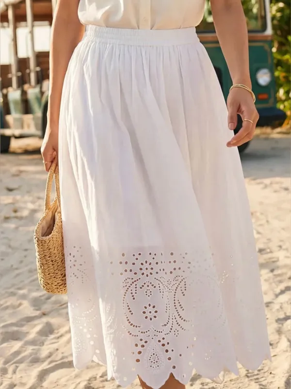 Karen Kane white 💯 cotton elastic waist skirt with eyelet detail. Size MP. NWT. - Image 4