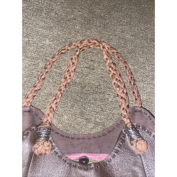 THE SAK Indio Shoulder Handbag Purse Brown Bucket Bag Woven Straps Leather EUC - Image 5