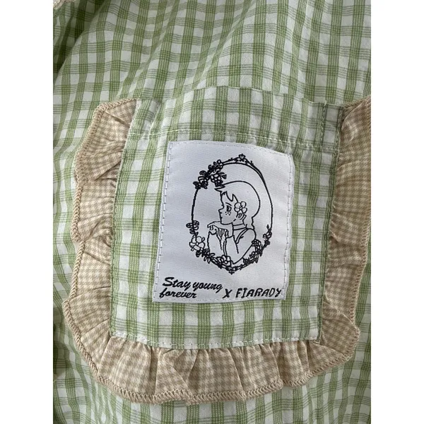 Fiarady Green Gingham Check Ruffle Button Up Shirt Short Sleepwear Pajama Set XL - Image 4