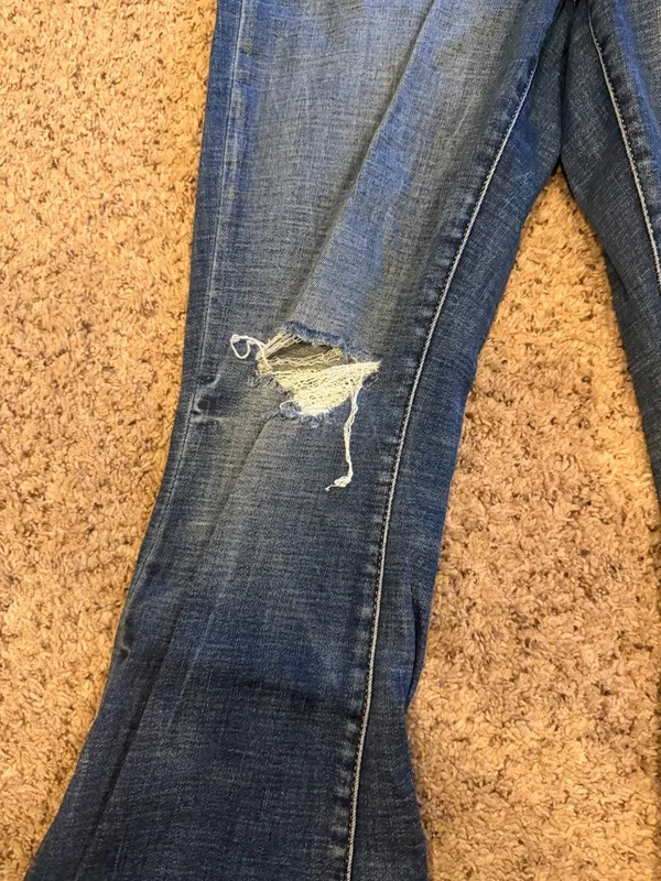 BKE Distressed Dark Blue Flare Jeans - Image 6