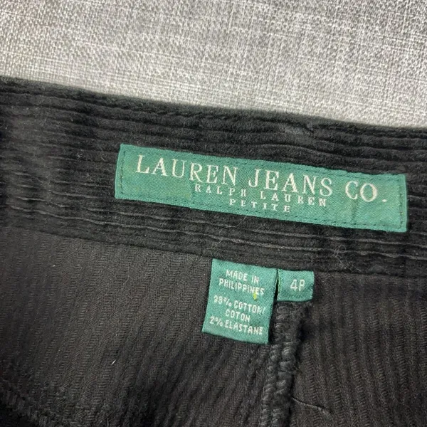 Lauren Ralph Lauren Corduroy Pants Womens 4P Black Petite Stretch Bootcut LRL - Image 5
