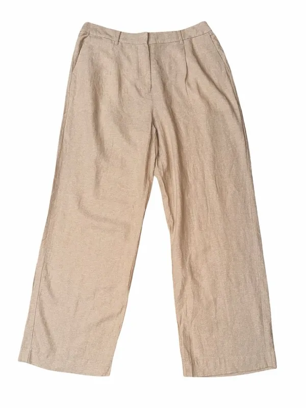 NWT Linen Blend Extra High Rise Wide Leg Trousers Pleated Beige Neutral Size L - Image 2
