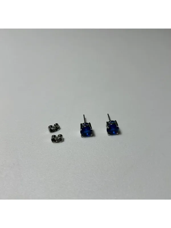 Blue Gemstone Stud Earrings retro vintage unmarked cobalt blue regency costume - Image 10