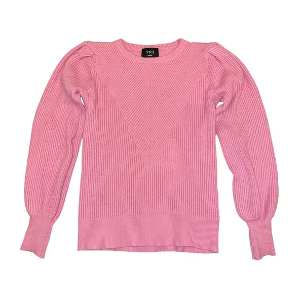 Vici Pink Bubble Over Ribbed Knit Sweater size Small - Image 2