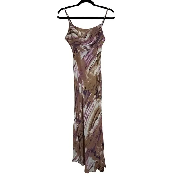 Hello Molly Tiara Fun Maxi Dress‎ Mauve Abstract Satin Slip Wedding Guest Sz 4 - Image 5