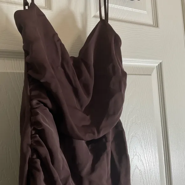 NWT Zara brown open-back maxi dress with back ruching size large - Image 7
