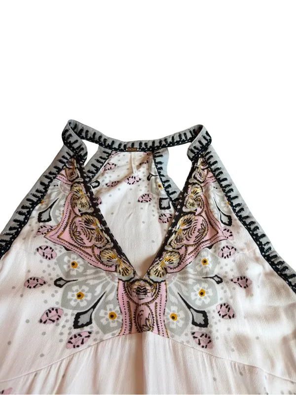 Free People Pink Black Boho Paisley Halter Mini Dress Sleeveless Small Women's - Image 2