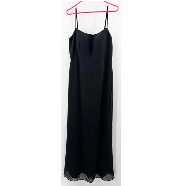 Azazie Tayla Dress Size 14 Bridesmaid Black Chiffon V-Back Side Boning Wedding - Image 3