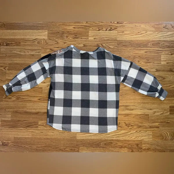 7th Ray Gracie Sequin Plaid Top Women’s Size Medium Oversized Gray Cream Color - Image 4