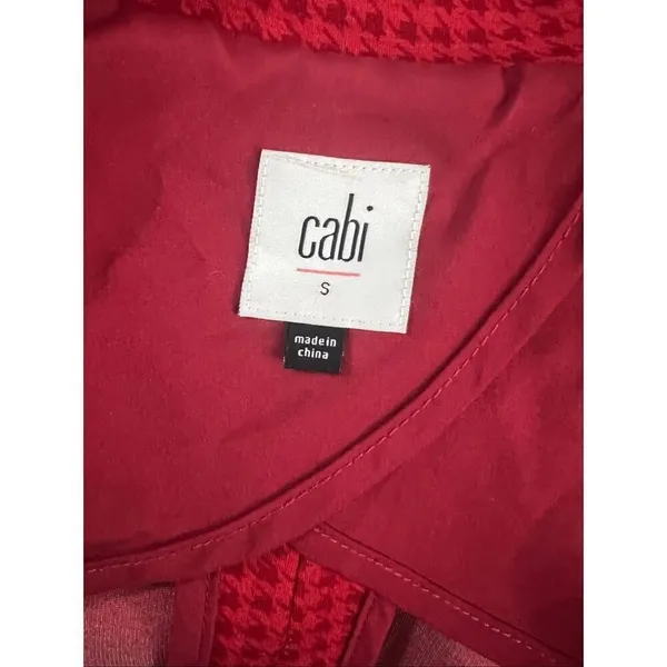Cabi Celebration Women Jacket Coat Size S Red Houndstooth Ruffle Button Front - Image 8