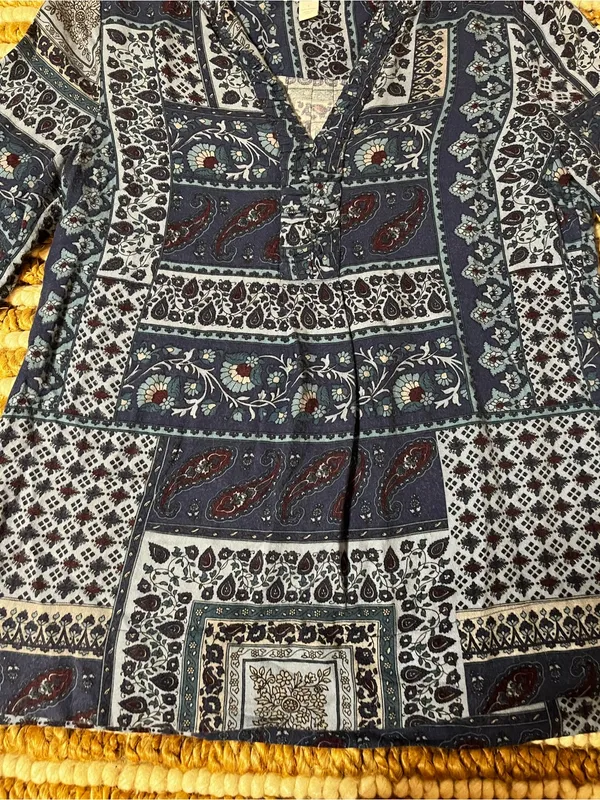 Charter Club Patterned Navy Blue paisley patchwork Peasant Top - Women - Image 2