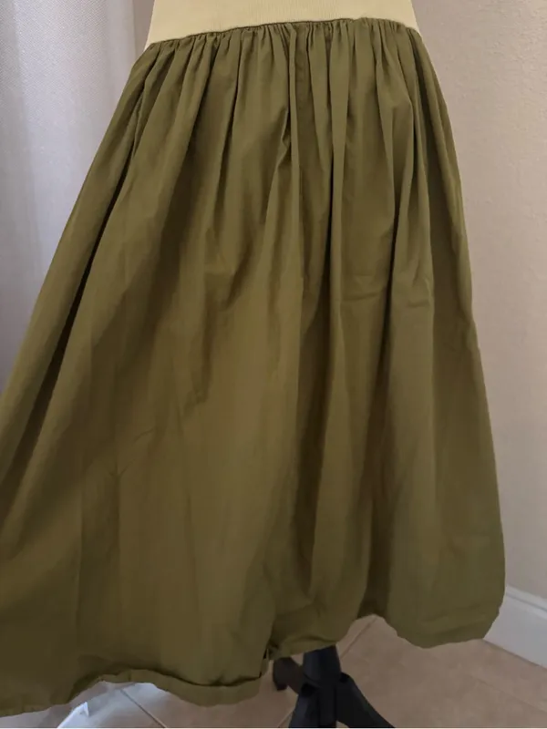 Maeve Anthropologie Ribbed Drop Waist Midi Dress Olive Green Cream Large - Image 7