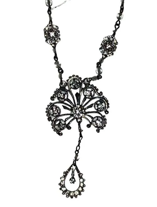 Victorian Crystal & Rhinestone Double Pendant Necklace - Image 6