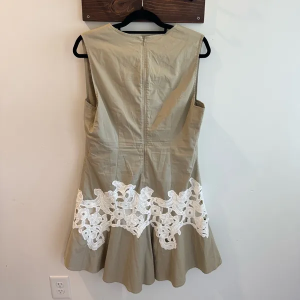 Derek Lam Collective Khaki Lace Sleeveless V‎ Neck Mini Dress Size 50 - Image 4