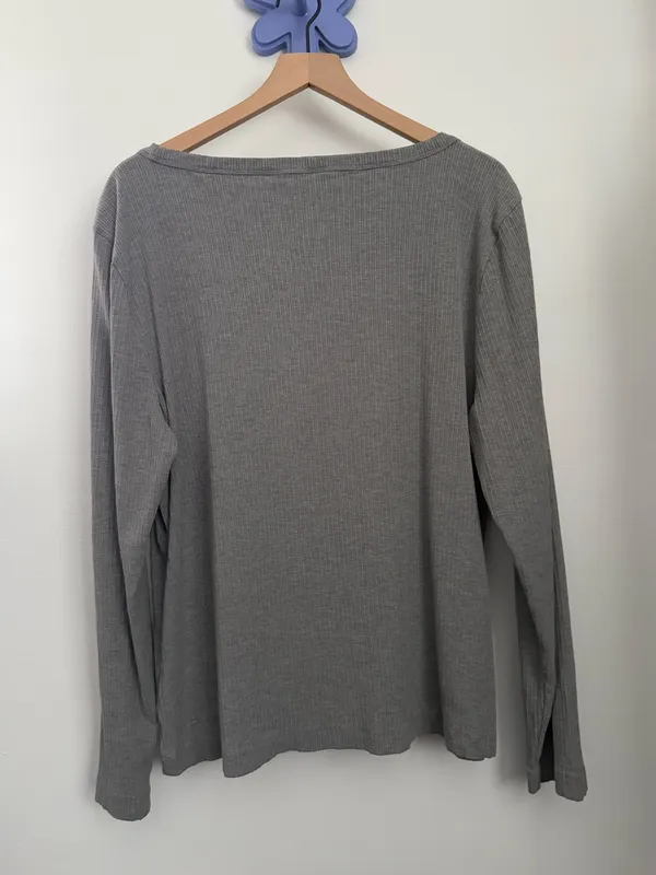 Spanx 3X Rib Long Sleeve Tee Grey Scoop Neck Minimal Office Work - Image 4