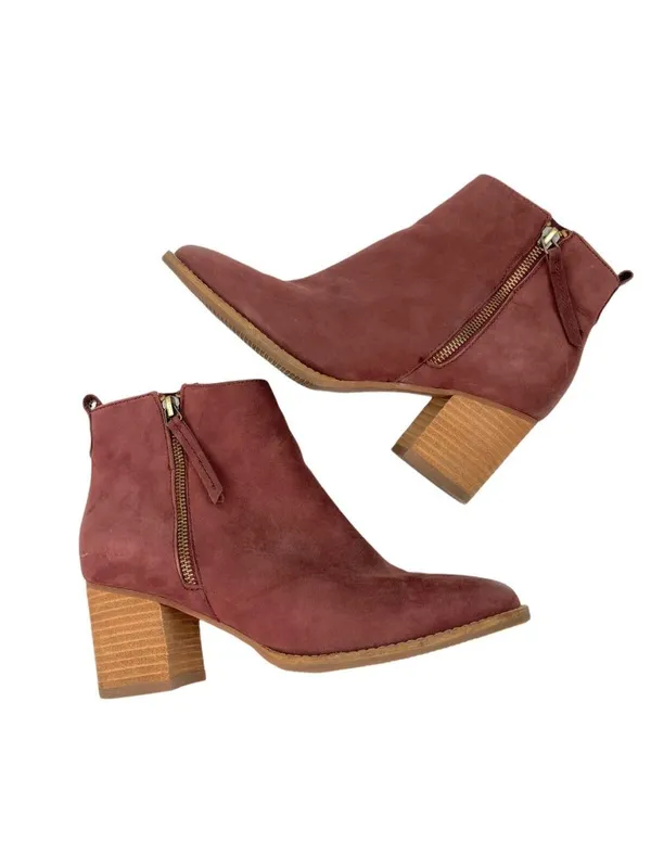 -Blondo Eve Leather Ankle Booties Boots Womens 8.5 Plum Burgundy Waterproof - Image 4