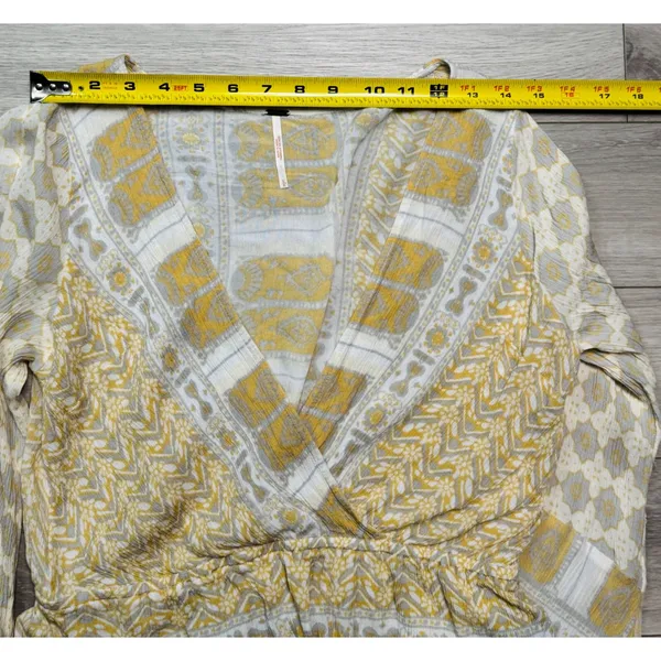 Free People Boho Peplum Top Mustard Floral Long Sleeve V-Neck" Sz S/P - Image 8