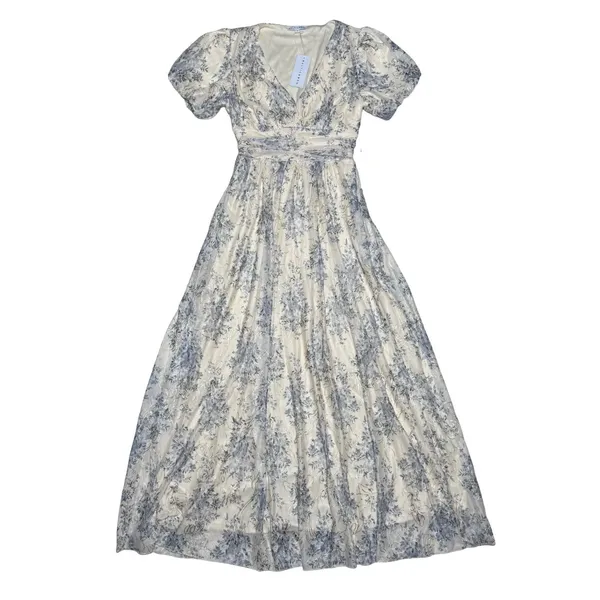NWT Baltic Born S Ardley Maxi Dress Cream & Blue Floral‎ Sheer Overlay Babydoll - Image 5