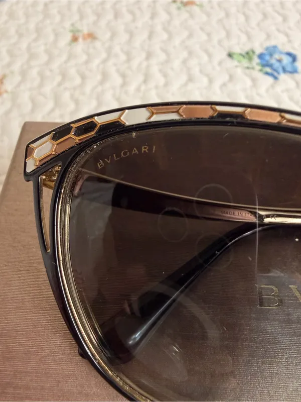 Bulgari Black and Gold Cat-Eye Sunglasses - Image 3