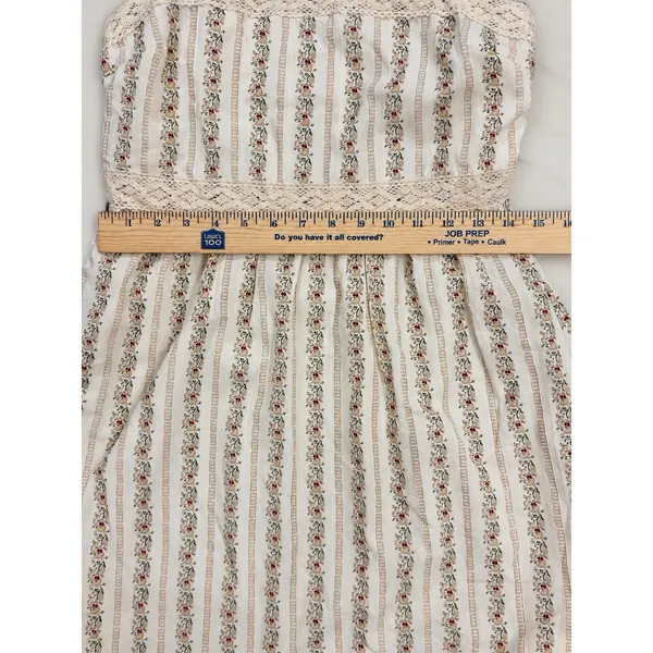 Cream Floral Cotton Maxi Dress Lace Tie Cottagecore Tiered Ruffle M - Image 9