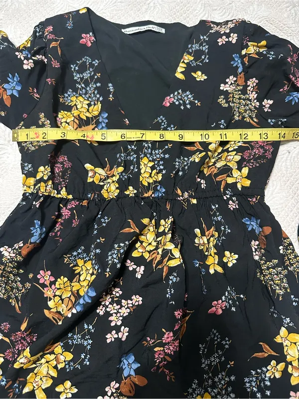 Abercrombie & Fitch black floral mini dress with yellow, blue, and pink flowers - Image 7