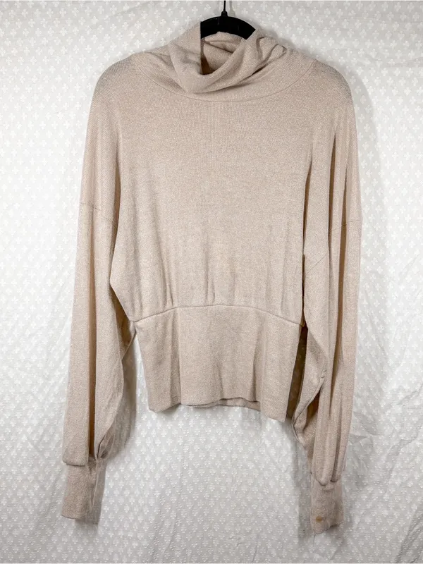 Free People Ivory Metallic Glam Turtleneck Sweater - Image 2