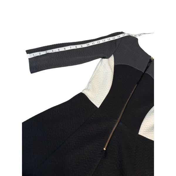 Boden Black White Colorblock Quilted Textured Fit & Flare Dress 3/4 Sleeve 4 - Image 5