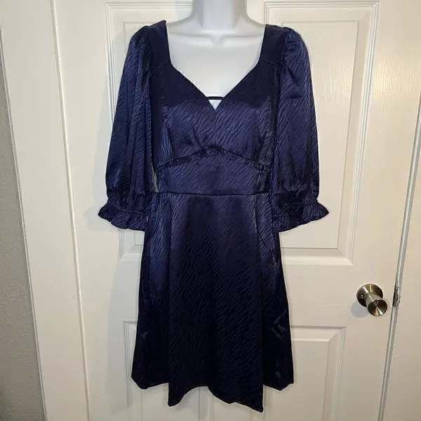 Collective Concepts Zebra Jacquard Mini Dress Satin Blue M - Image 3