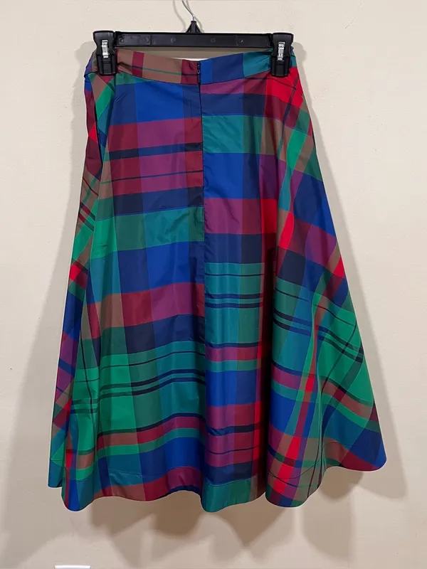 Maeve Plaid Taffeta Midi Skirt high waisted size US 8 EUC - Image 8