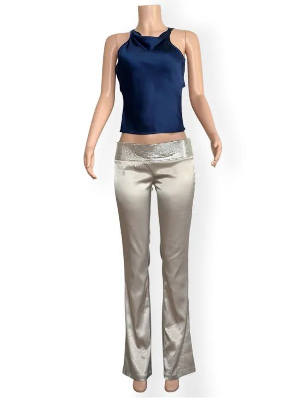 GUIZIO Regine Cowl Neck Top, Navy, Medium Blue - Image 8