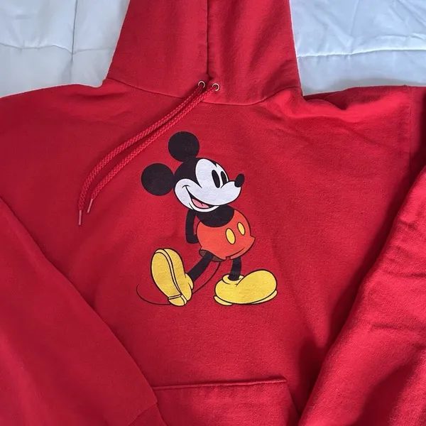 Vintage 90s Mickey Mouse Disney Pullover Hoodie Womens Medium‎ M Red Hanes - Image 2