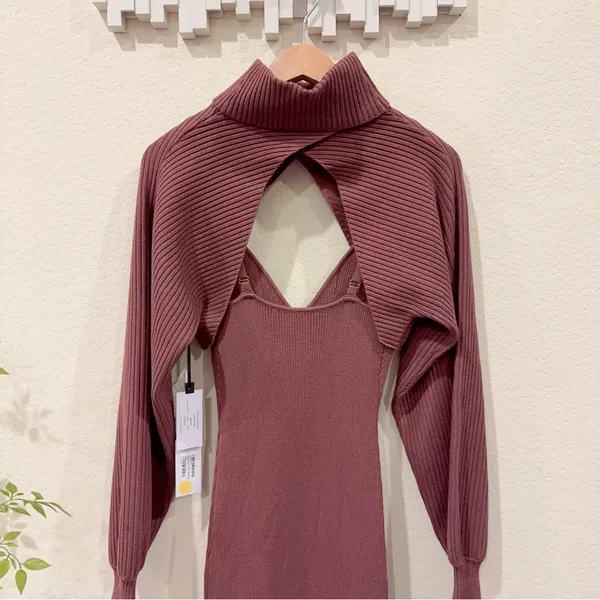 ASTR Jodie Mauve Two Piece Cutout Ribbed Knit Midi Sweater Dress Small NWT - Image 7