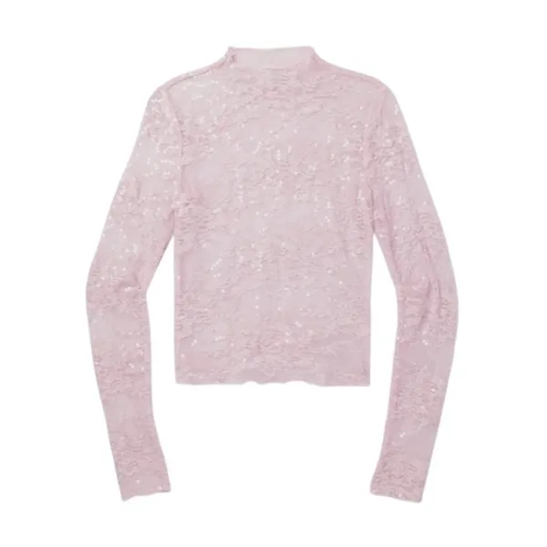 Wild Fable Pastel lace Sheer long-sleeve sequin mock neck coquette girl fairy - Image 4