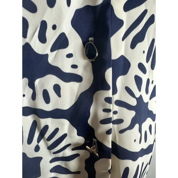 Rachel Zoe Womens Navy Blue Cream Abstract‎ Floral Front Tie Button Blouse Small - Image 3