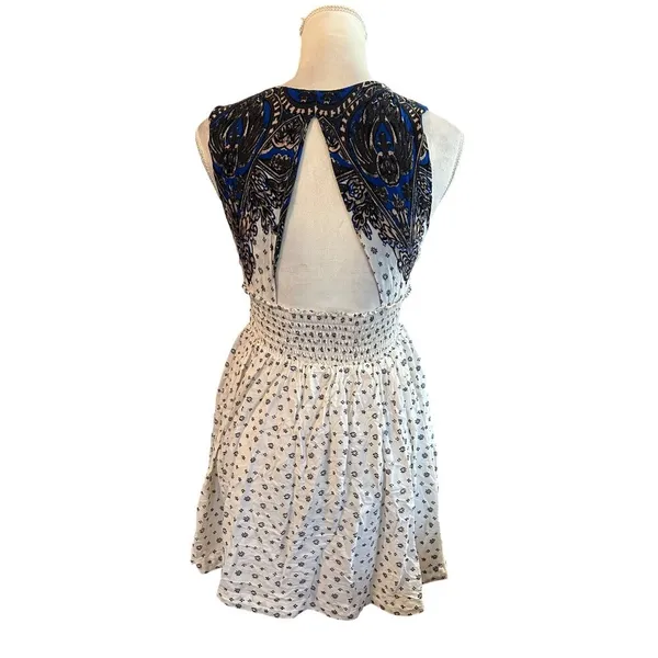 Free People Star Print Studded Dress Baby Doll Empire Waist Open Back Plunge XS - Image 2